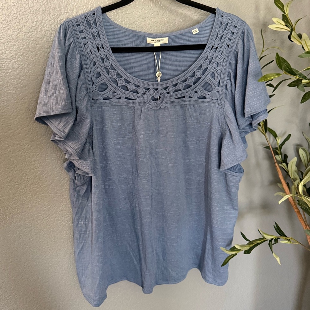 Max Studio Crochet Detail Chambray Blouse